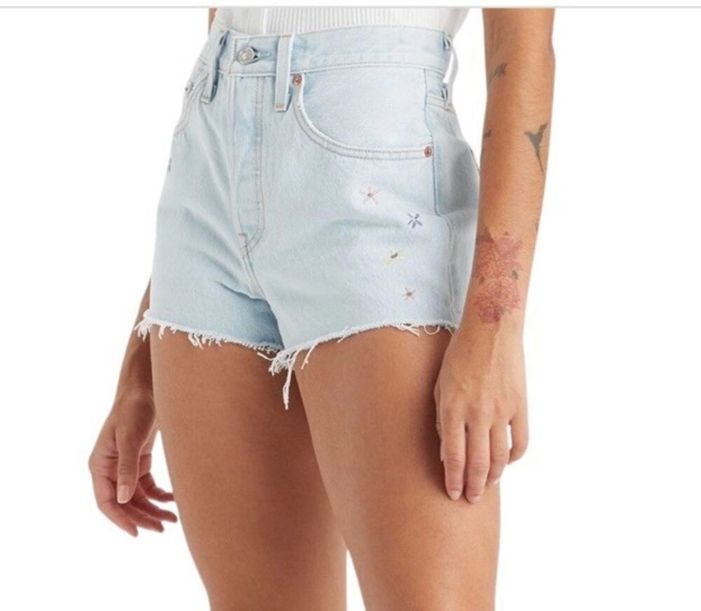 Levi's 501 Embroidered Denim Shorts Womens Size 29 High Rise Button Fly Festival